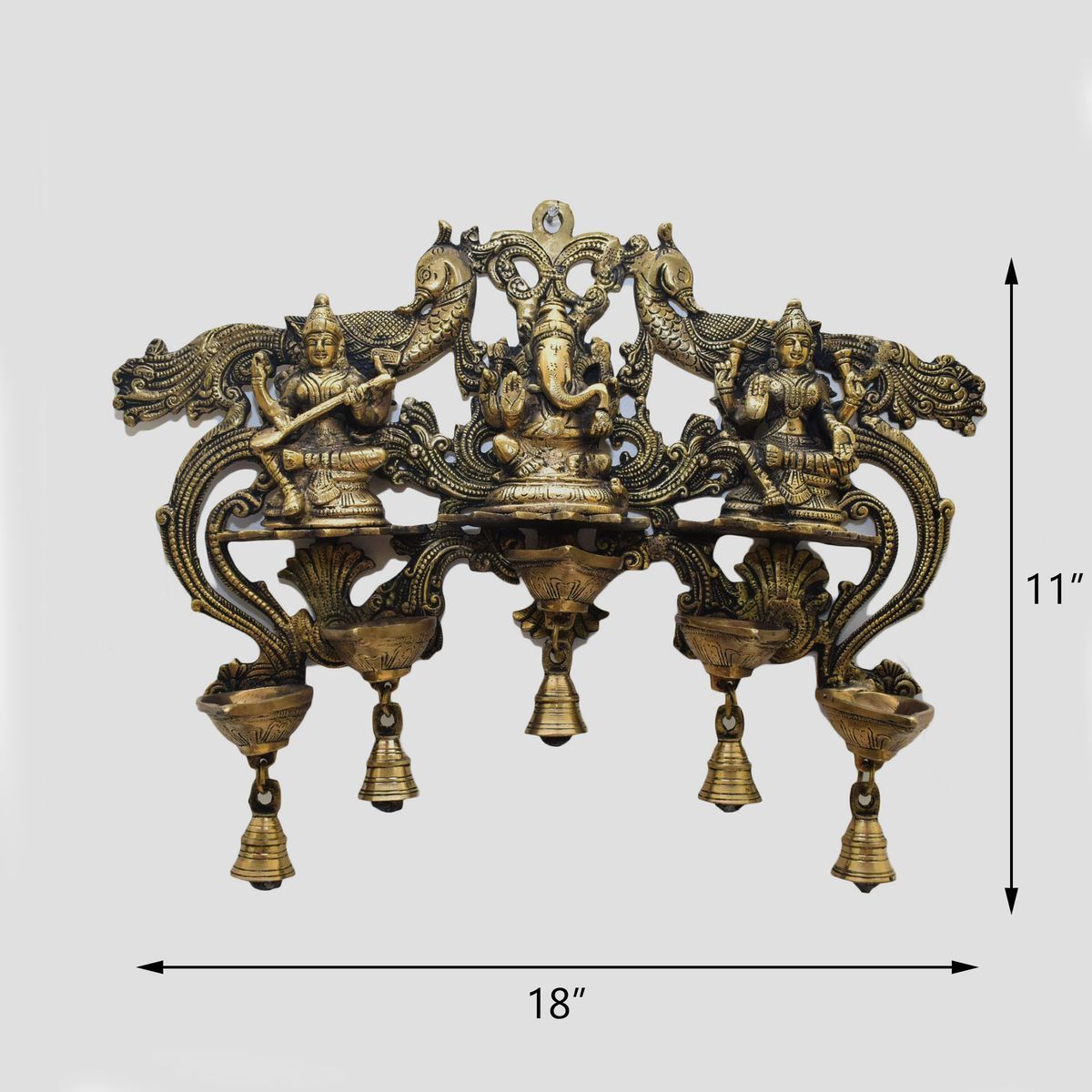 BRASS LAKSHMI GANESHA SARASWATHI WITH DIYA