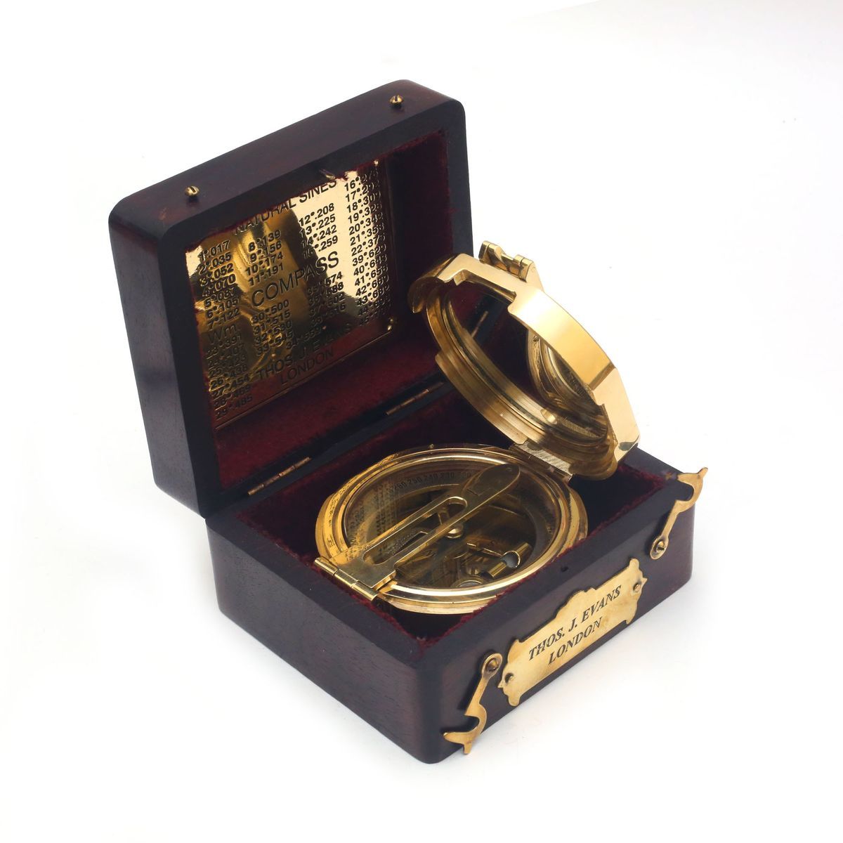 BRASS COMPASS WITH WOODEN BOX