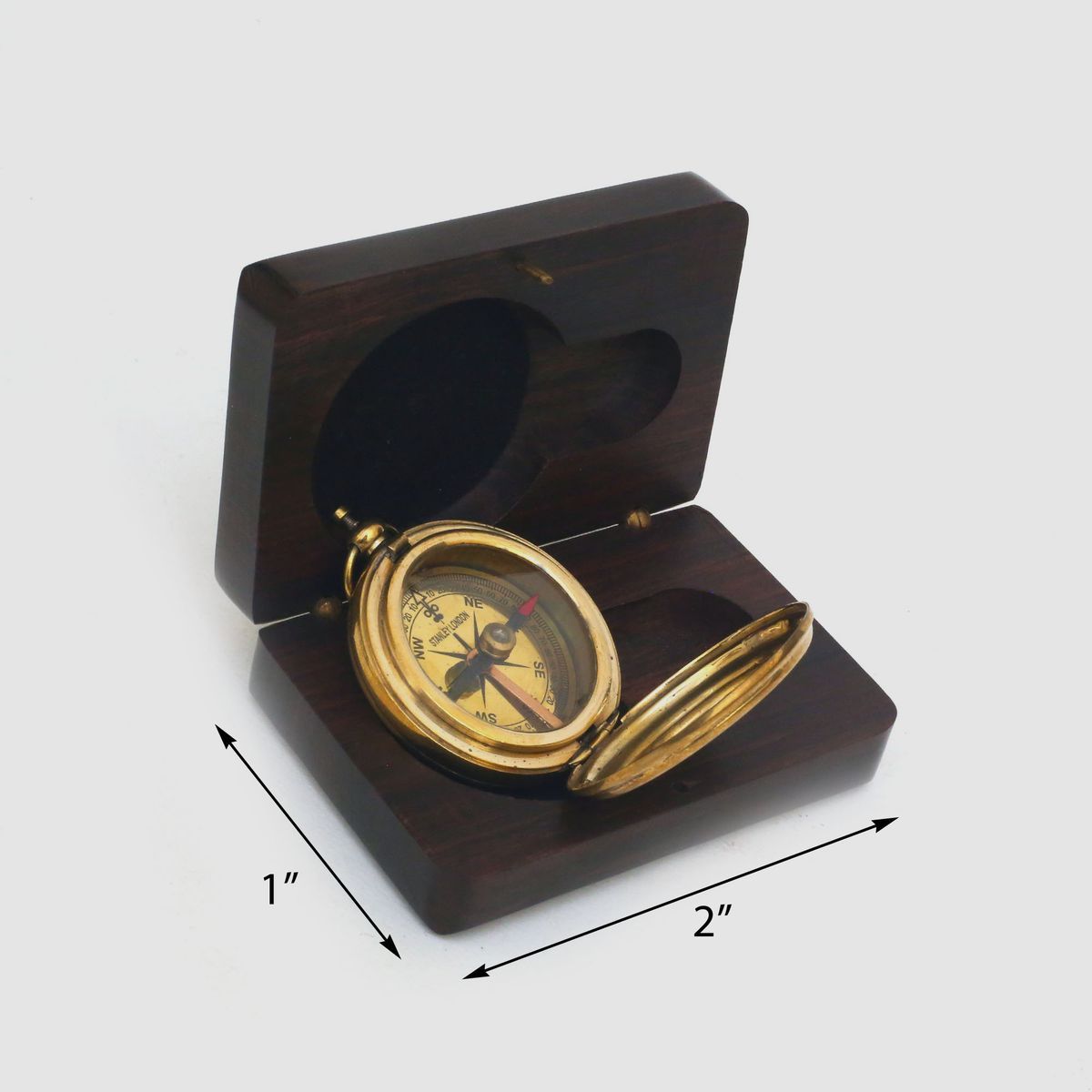 BRASS POCKET COMPASS WITH WOODEN BOX