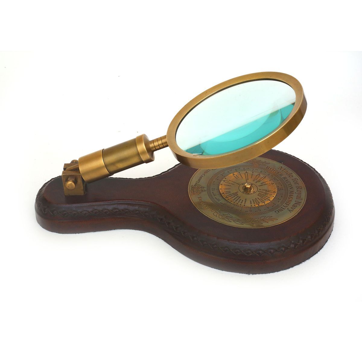 BRASS  MAGNIFIER WITH WORLD TIMER