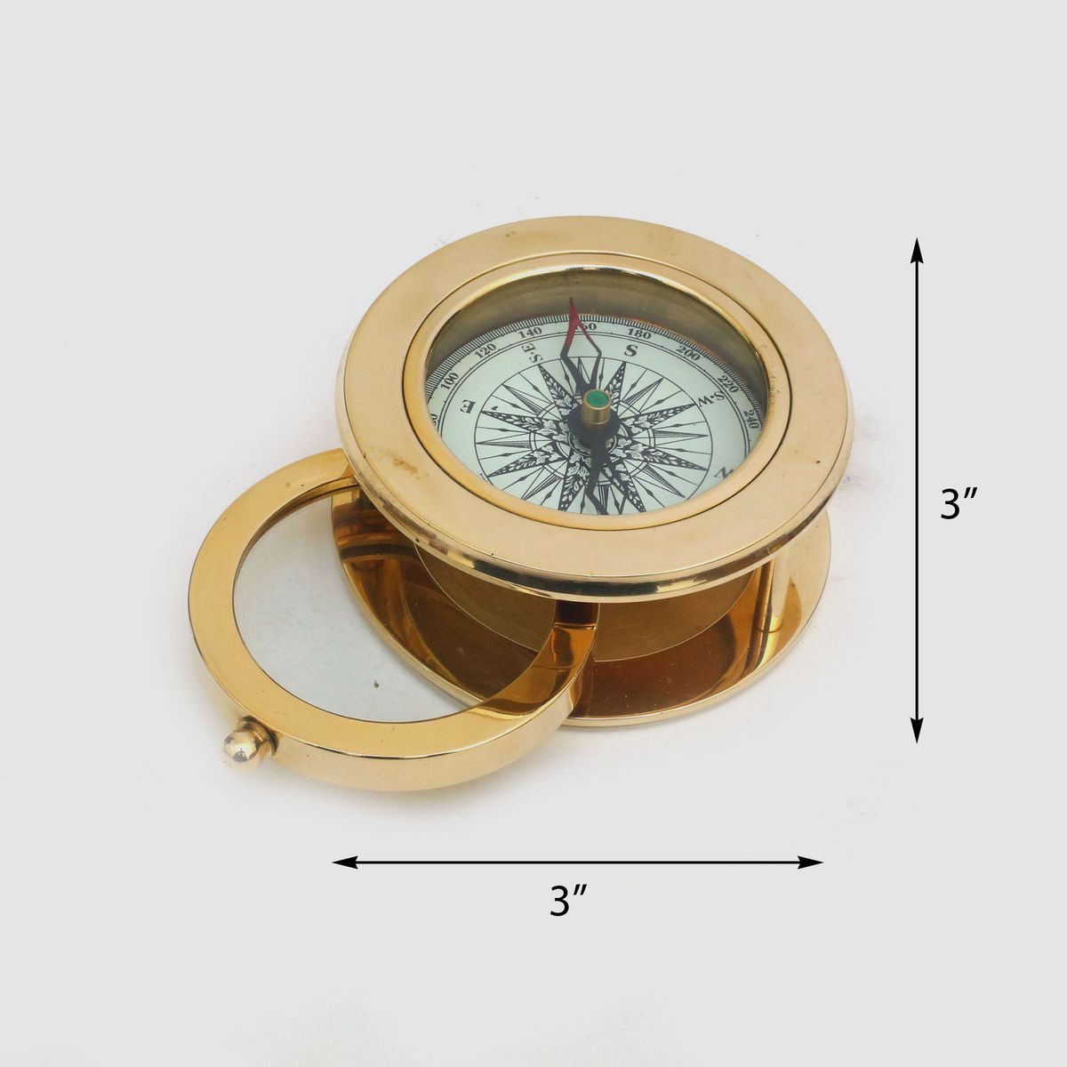 VINTAGE BRASS MAGNIFIER WITH COMPASS