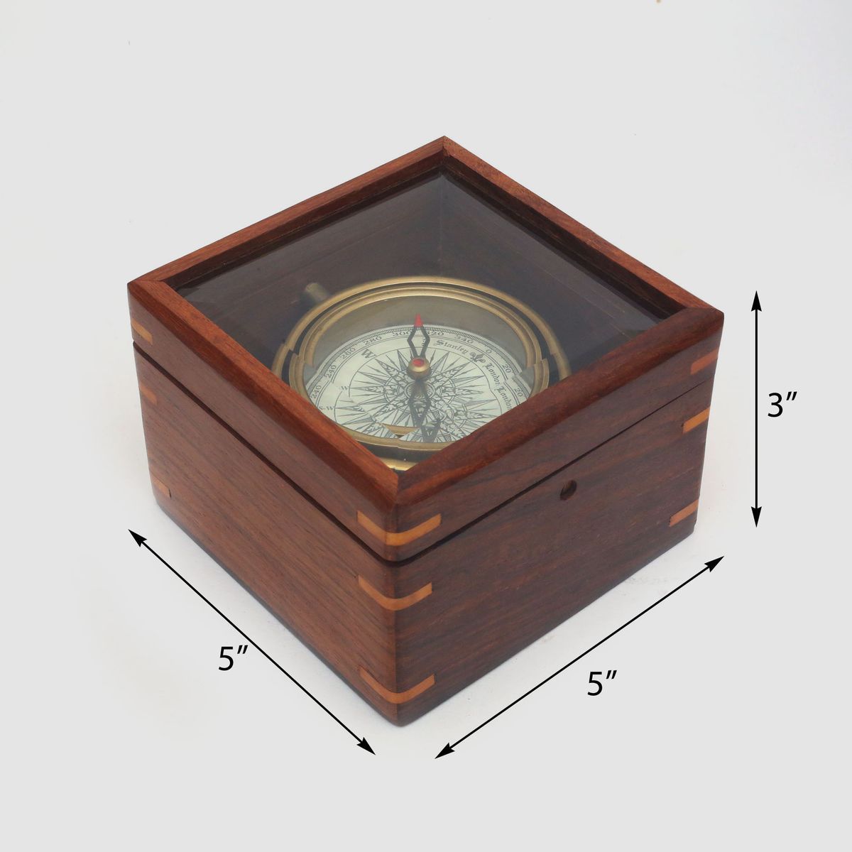 BRASS COMPASS WITH WOODEN BOX