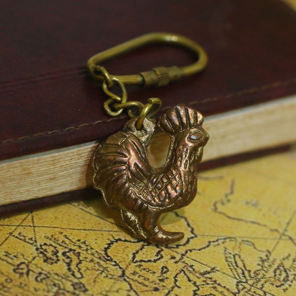 VINTAGE BRASS COCK KEY CHAIN