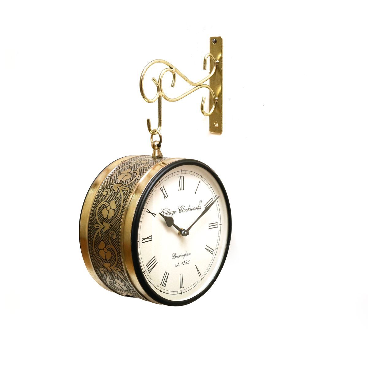 WALL HANGING RAILWAY CLOCK WITH BRASS WORK