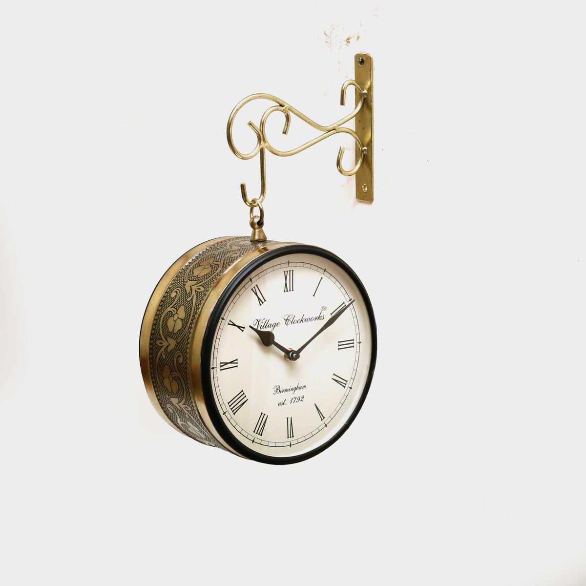 WALL HANGING RAILWAY CLOCK WITH BRASS WORK