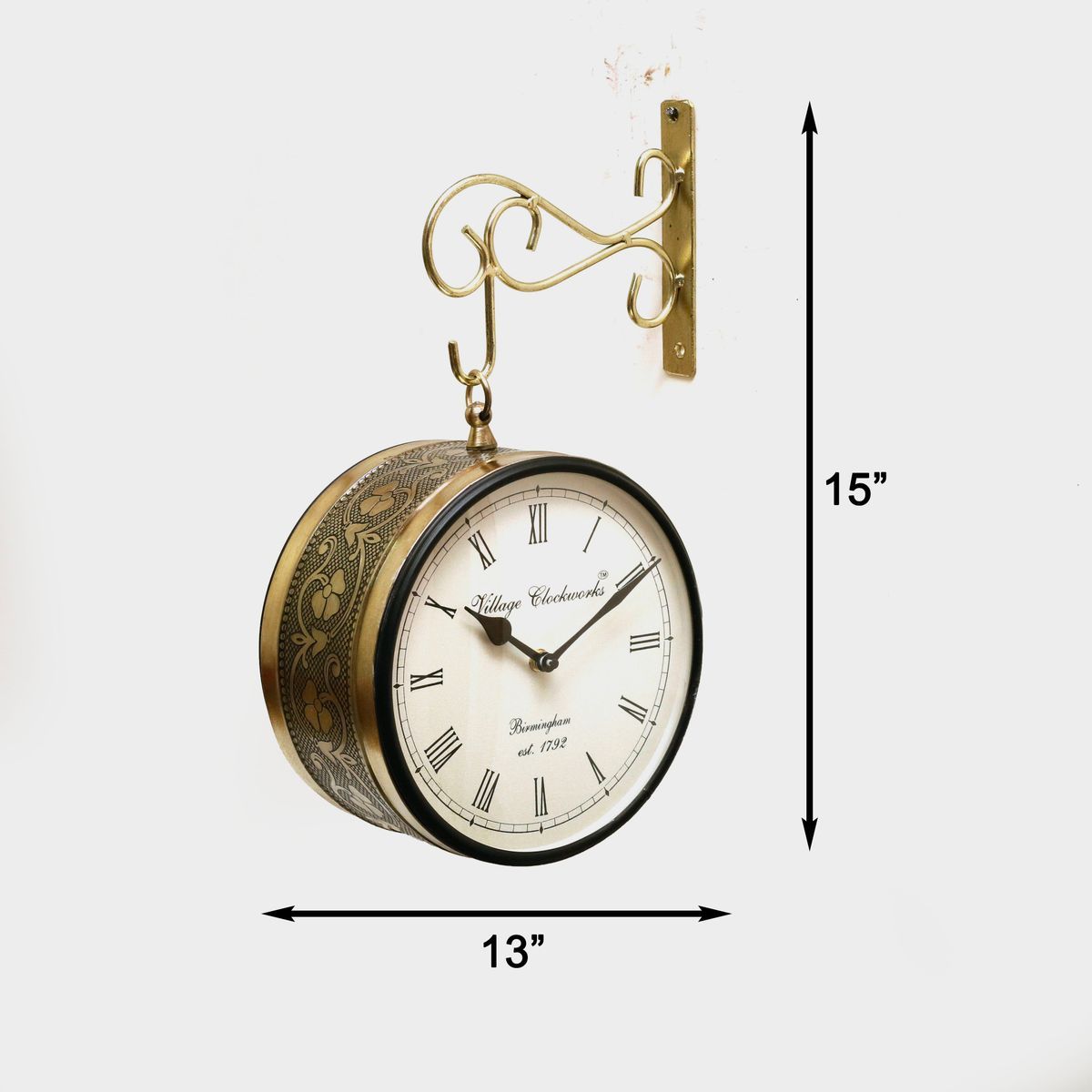 WALL HANGING RAILWAY CLOCK WITH BRASS WORK