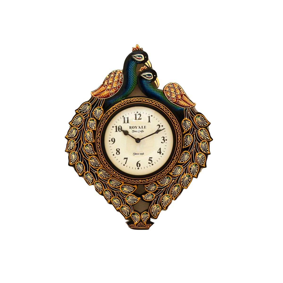 PEACOCK HAND PAINTED WALL HANGING CLOCK