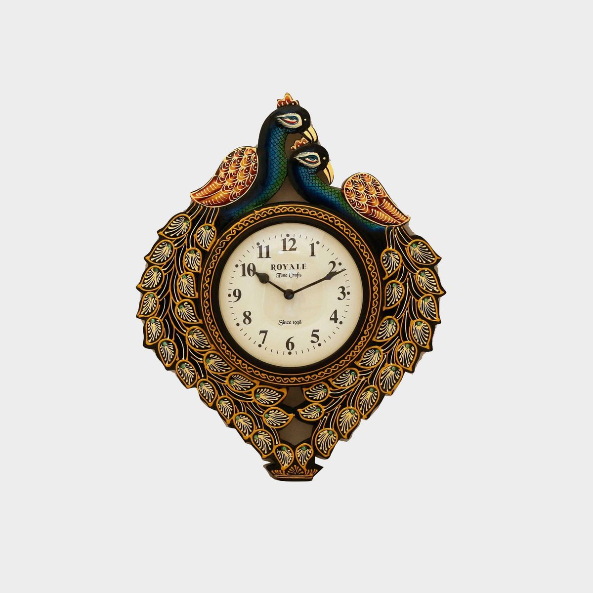 PEACOCK HAND PAINTED WALL HANGING CLOCK