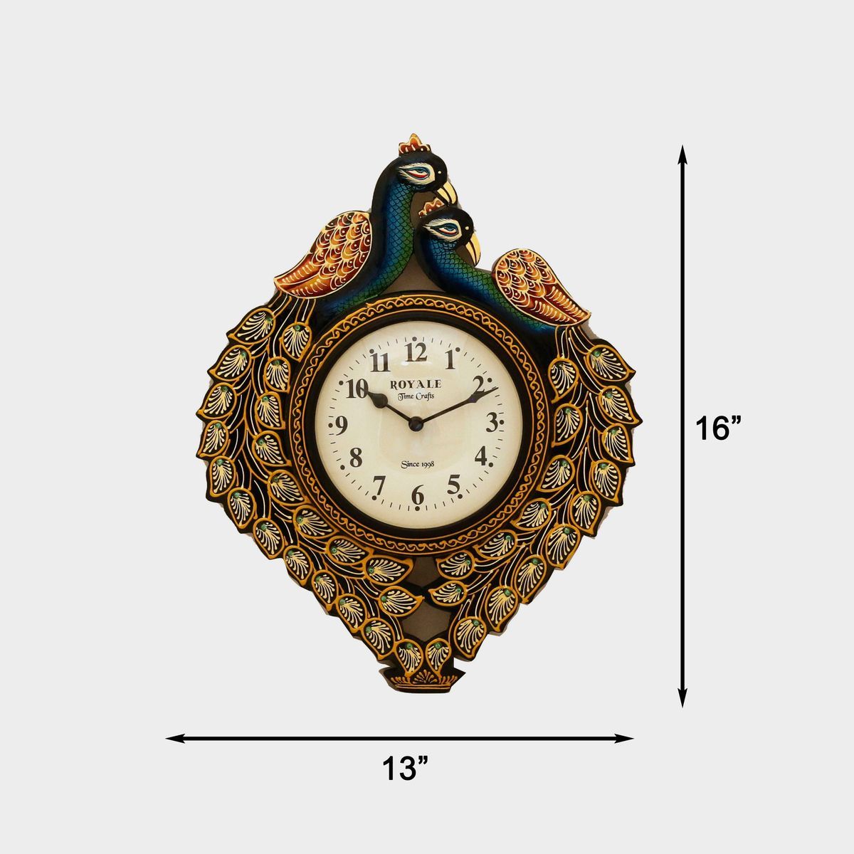 PEACOCK HAND PAINTED WALL HANGING CLOCK