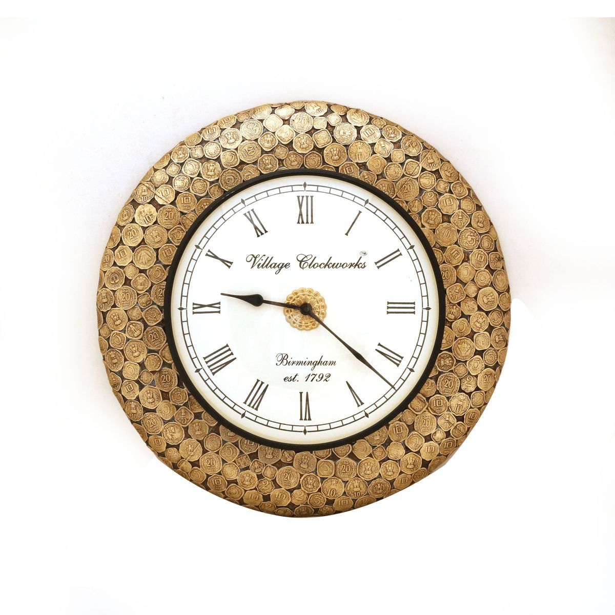 WALL HANGING COIN DESIGN CLOCK WITH BRASS WORK