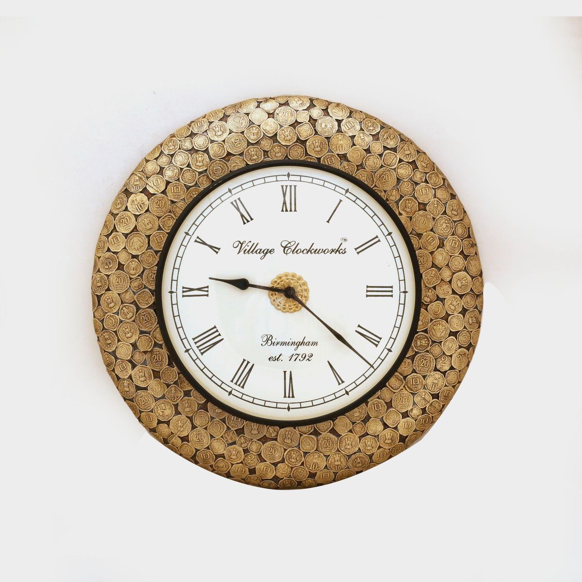 WALL HANGING COIN DESIGN CLOCK WITH BRASS WORK