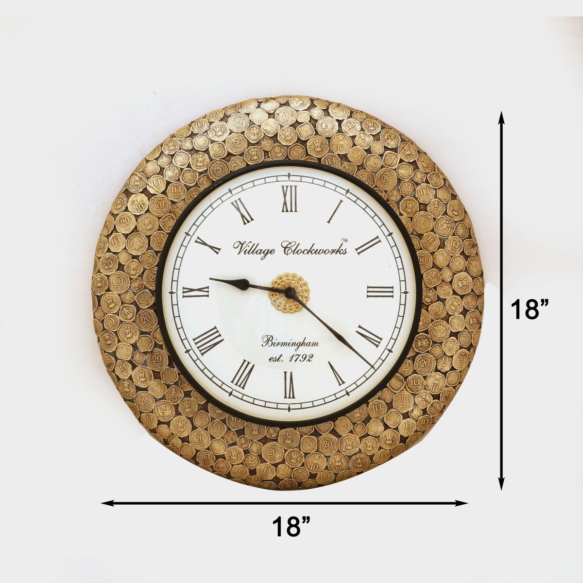WALL HANGING COIN DESIGN CLOCK WITH BRASS WORK