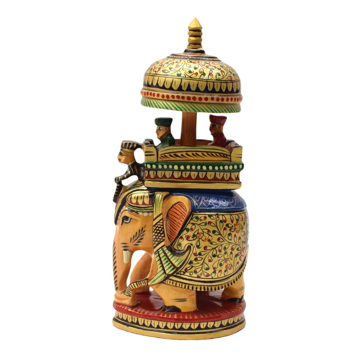 WHITE WOOD HAND PAINTED HODA AMBARI ELEPHANT