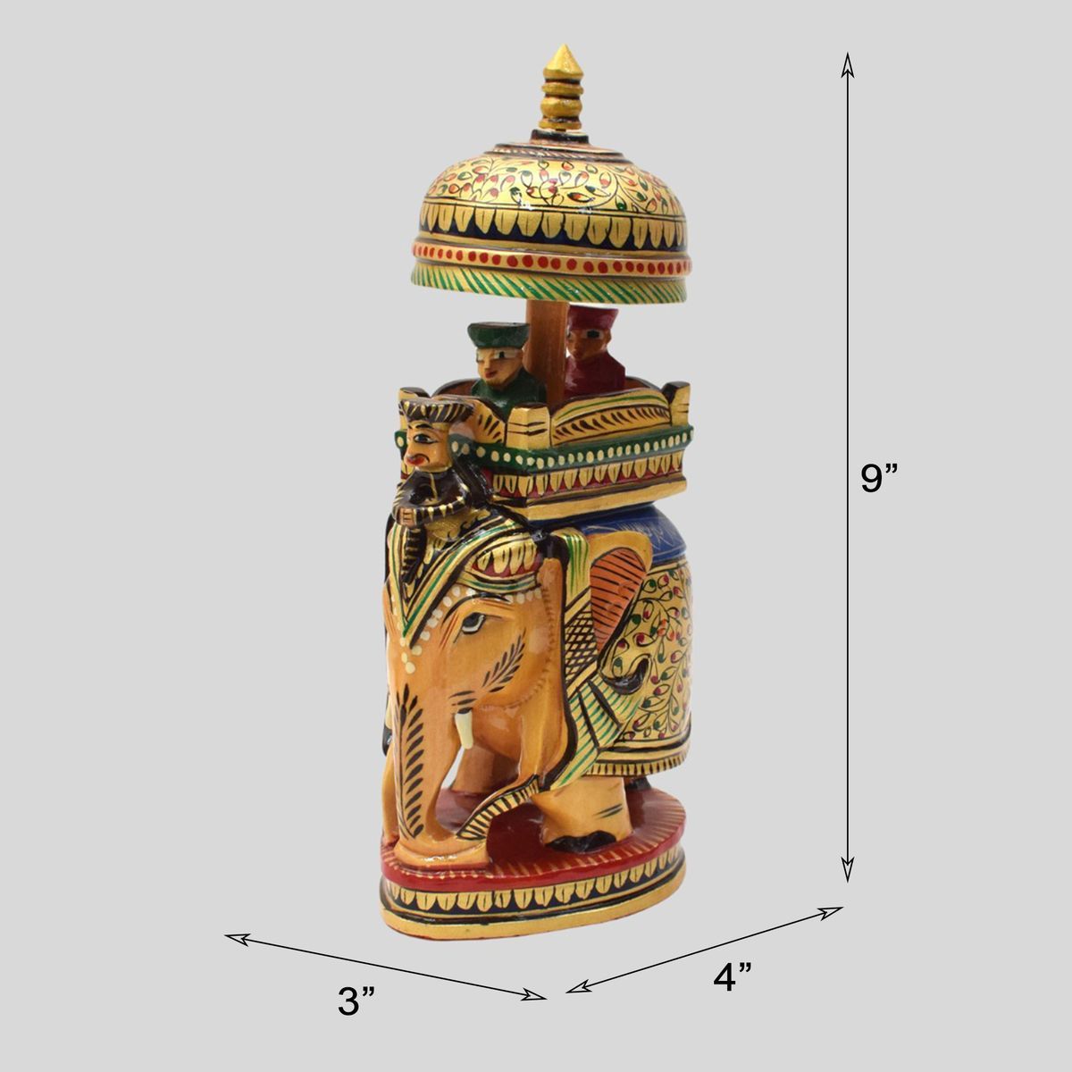 WHITE WOOD HAND PAINTED HODA AMBARI ELEPHANT
