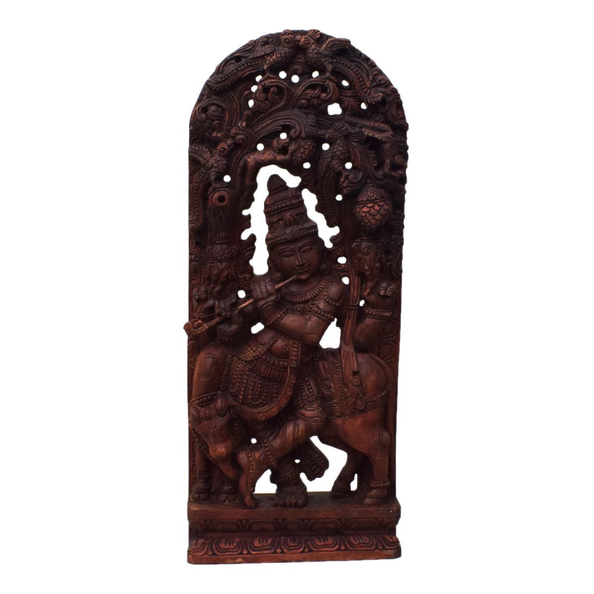 VAAGAI WOOD COW KRISHNA IDOL WITH WALL HANGING