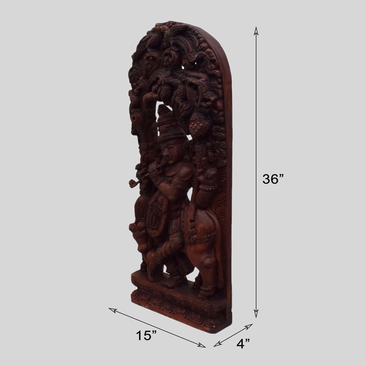 VAAGAI WOOD COW KRISHNA IDOL WITH WALL HANGING
