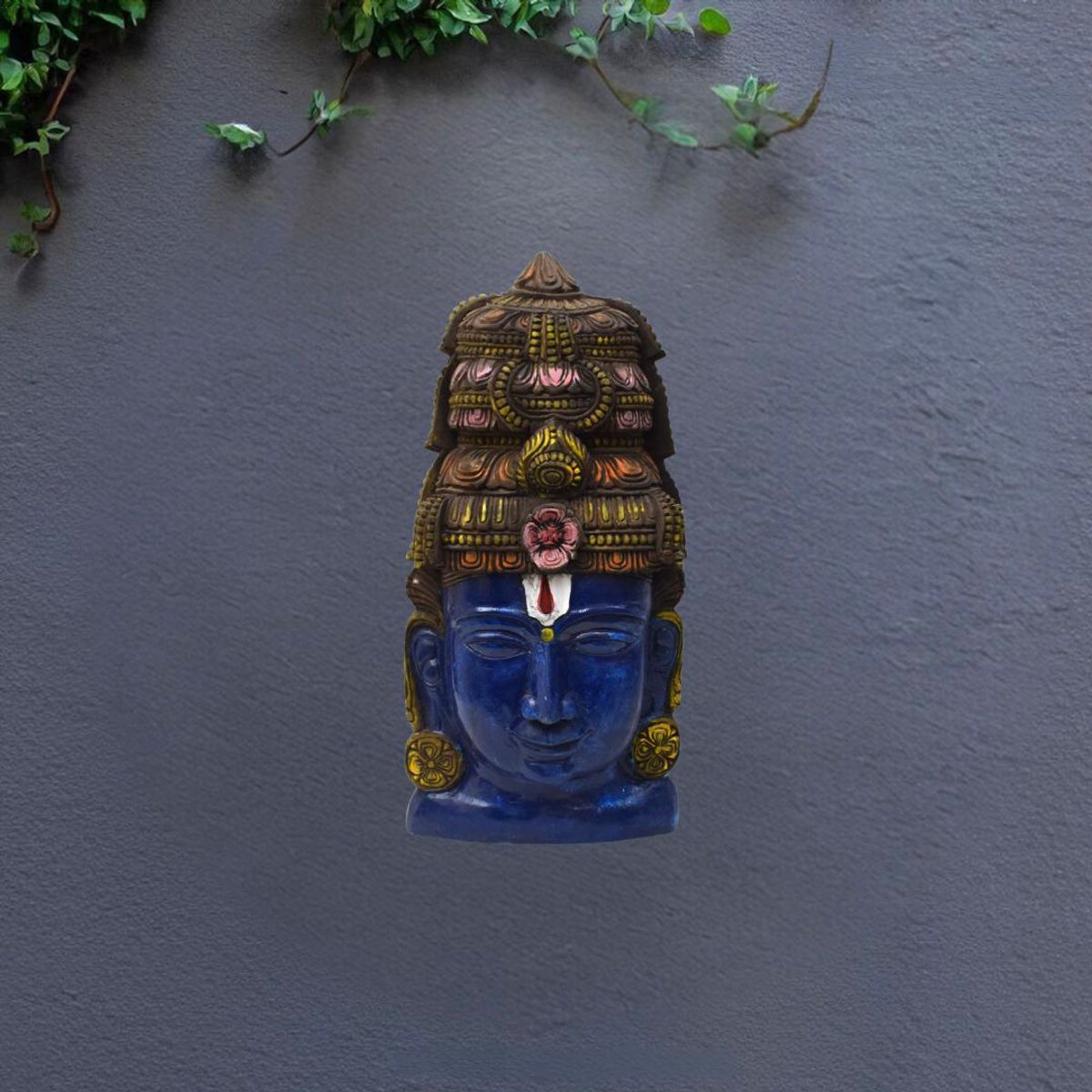 VAAGAI WOOD VISHNU HEAD WITH WALL HANGING