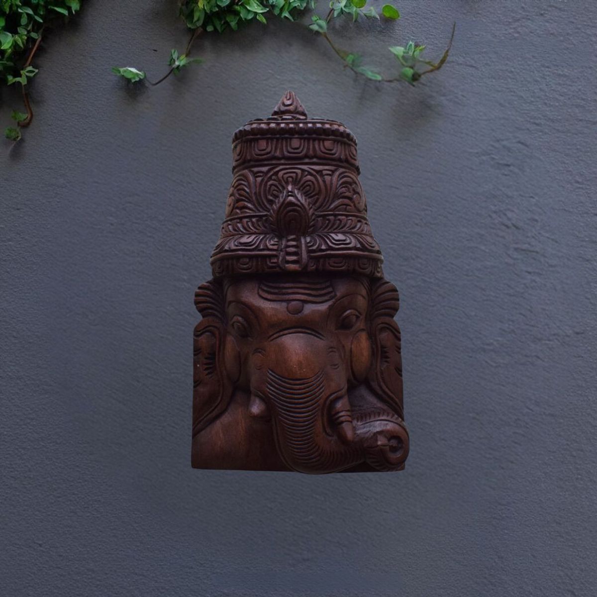 VAAGAI WOOD GANESHA FACK MASK WITH WALL HANGING