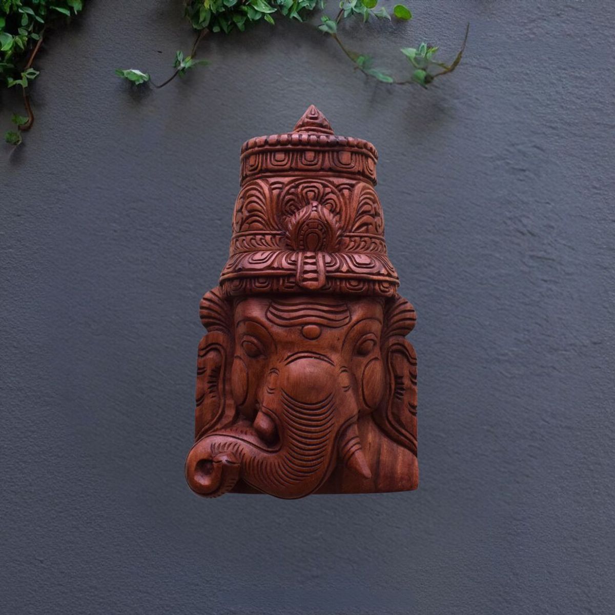 VAAGAI WOOD GANESHA FACK MASK WITH WALL HANGING