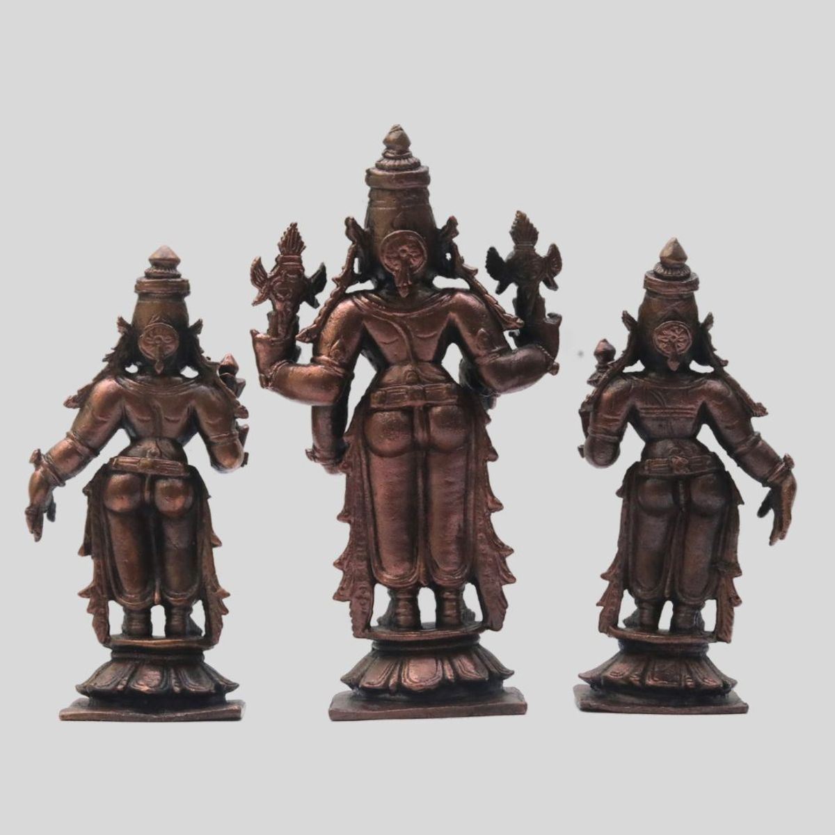 COPPER VISHNU WITH SRIDEVI BHUDEVI IDOL SET
