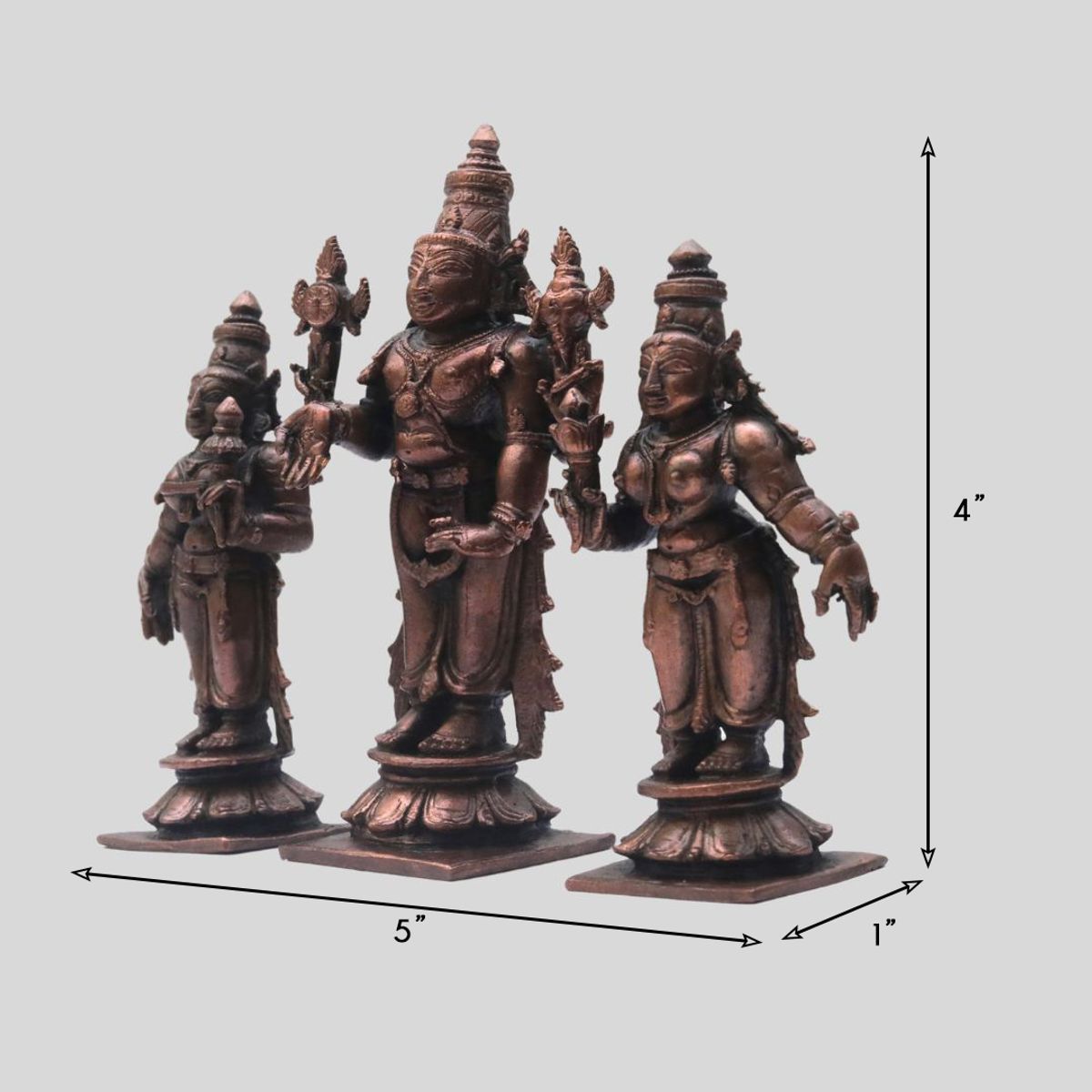 COPPER VISHNU WITH SRIDEVI BHUDEVI IDOL SET