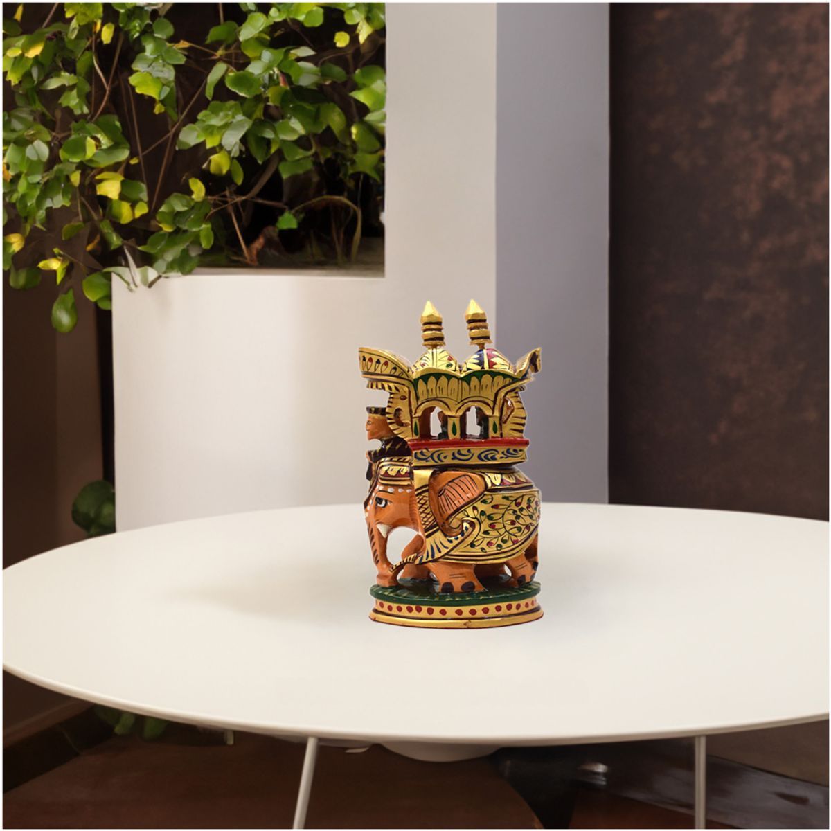 WHITE WOOD HAND PAINTED AMBARI ELEPHANT