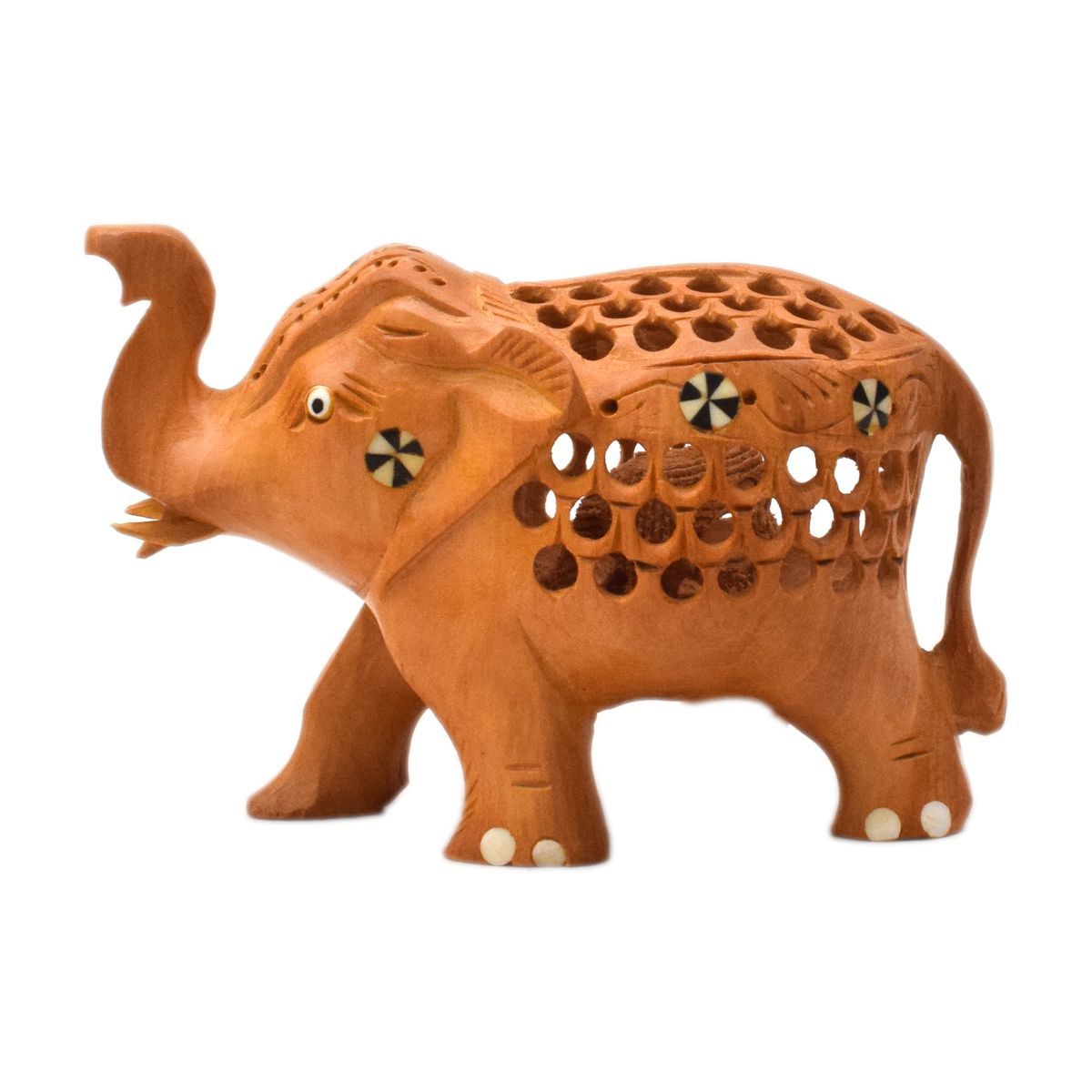 WHITE WOOD JALI ELEPHANT WITH INLAY WORK