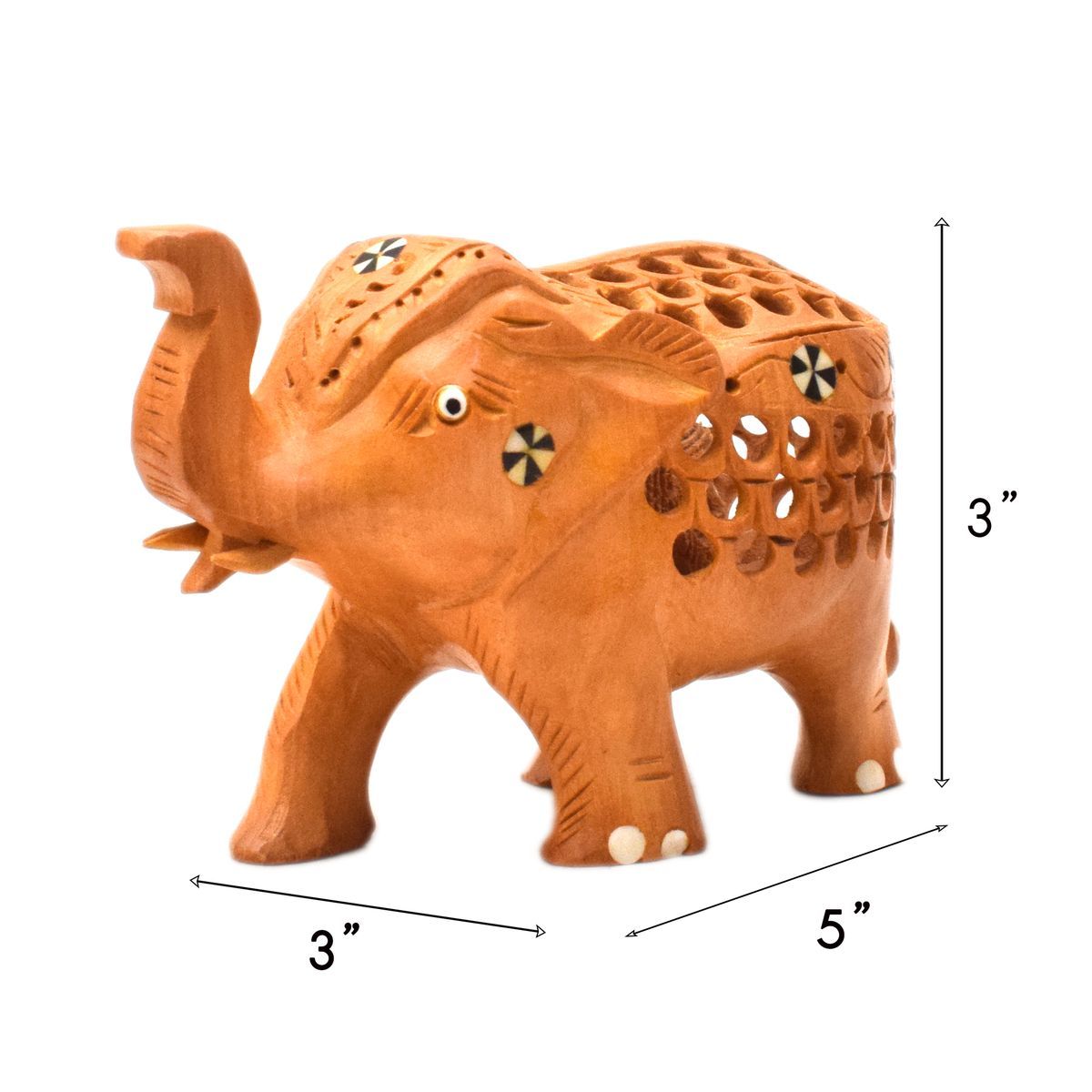 WHITE WOOD JALI ELEPHANT WITH INLAY WORK