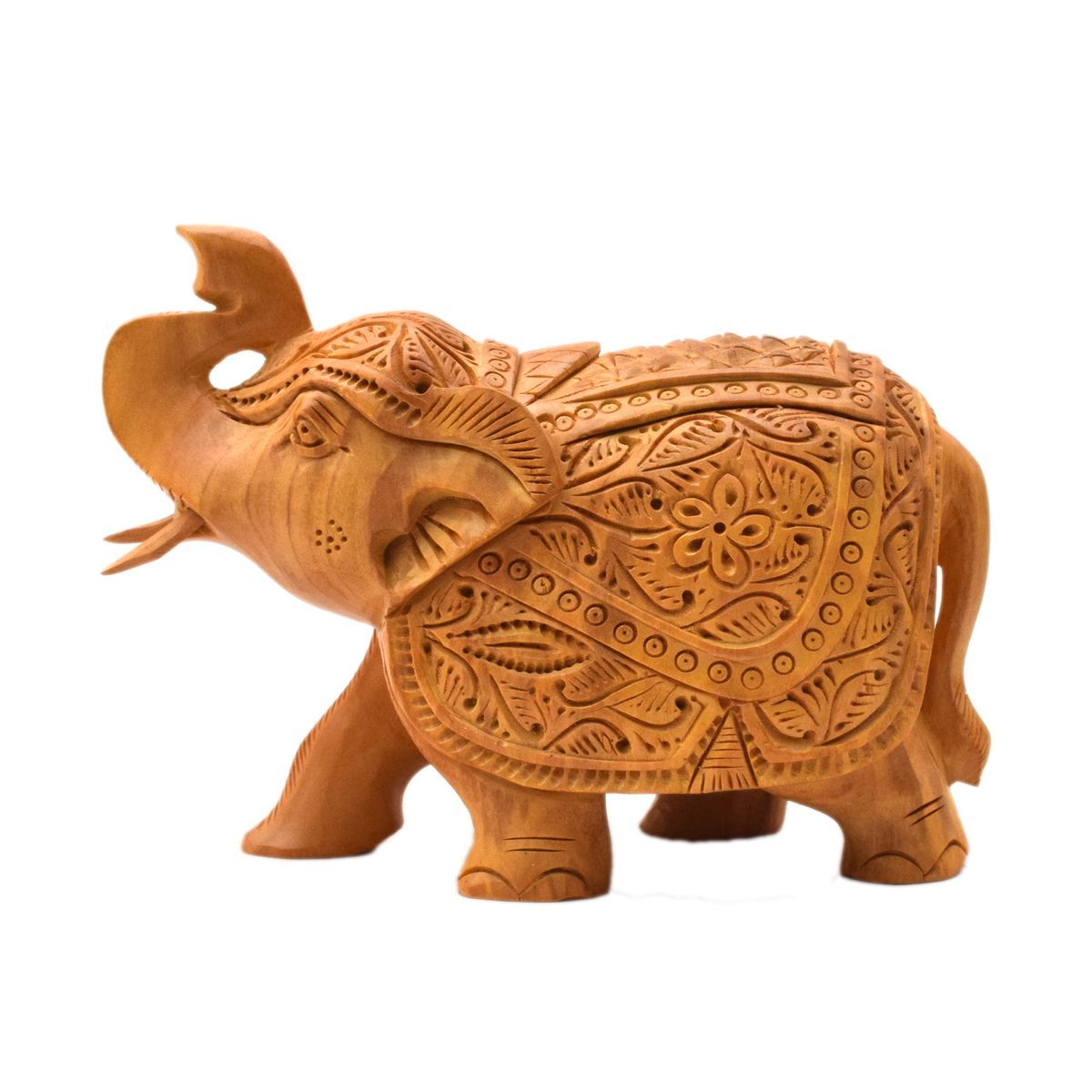 WHITE WOOD CARVING ELEPHANT