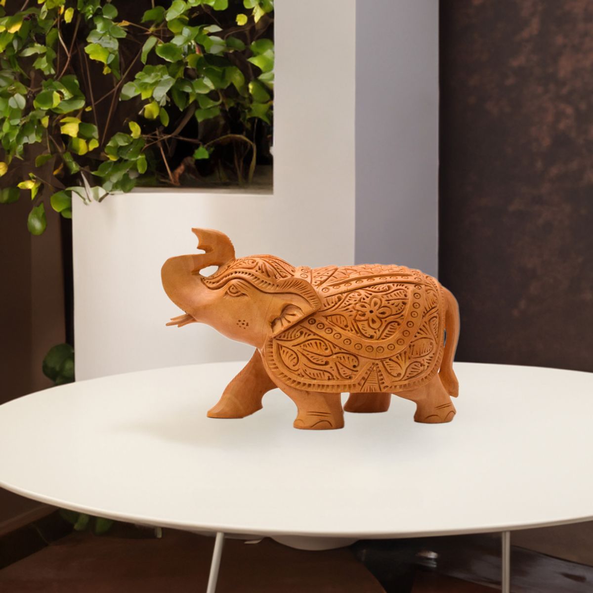 WHITE WOOD CARVING ELEPHANT