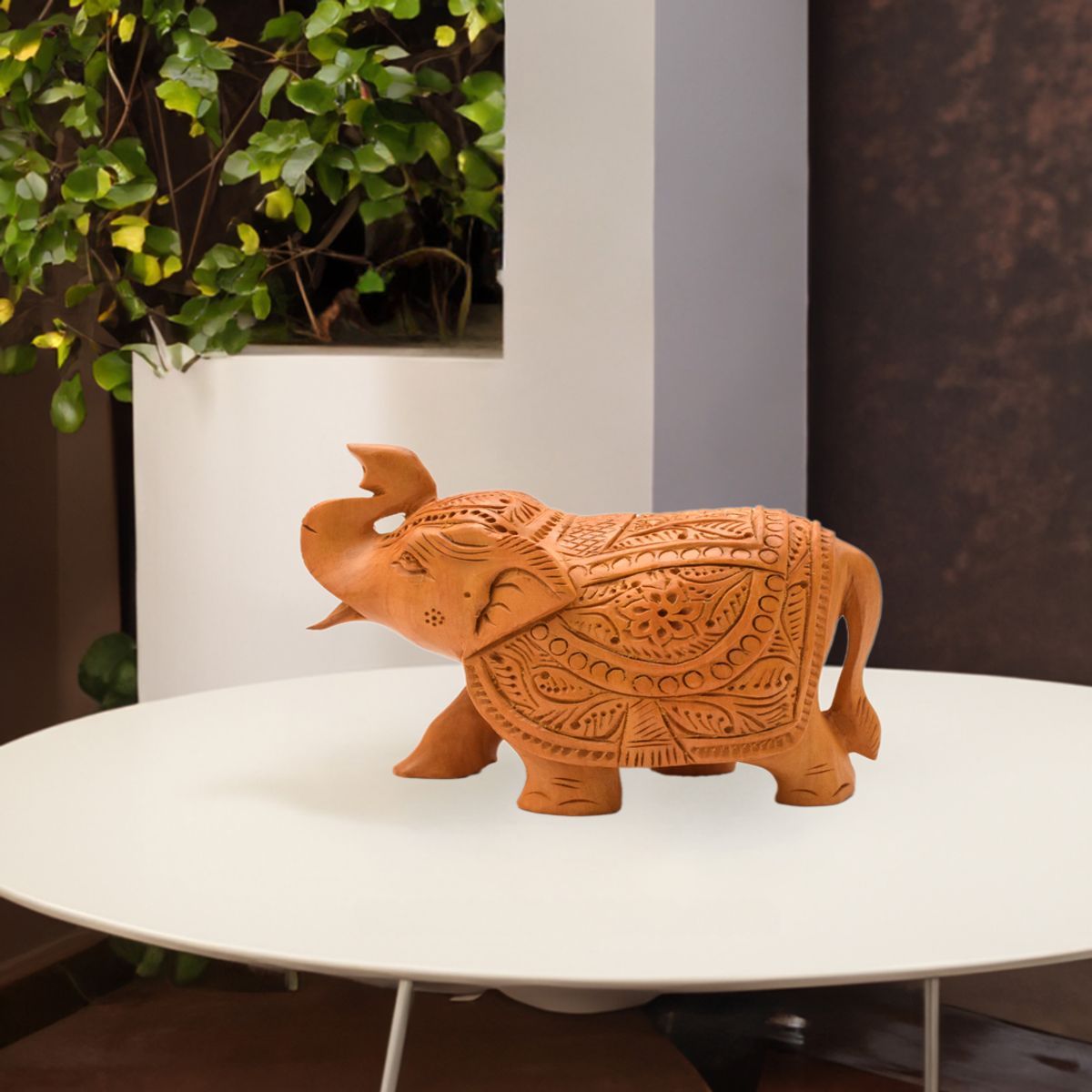 WHITE WOOD CARVING ELEPHANT