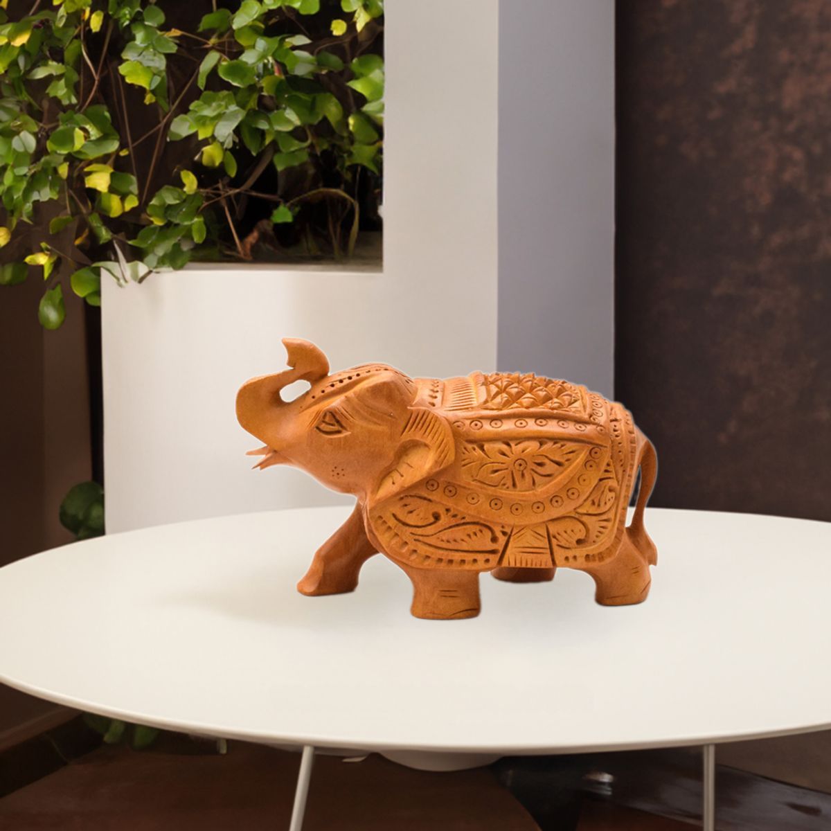 WHITE WOOD CARVING ELEPHANT