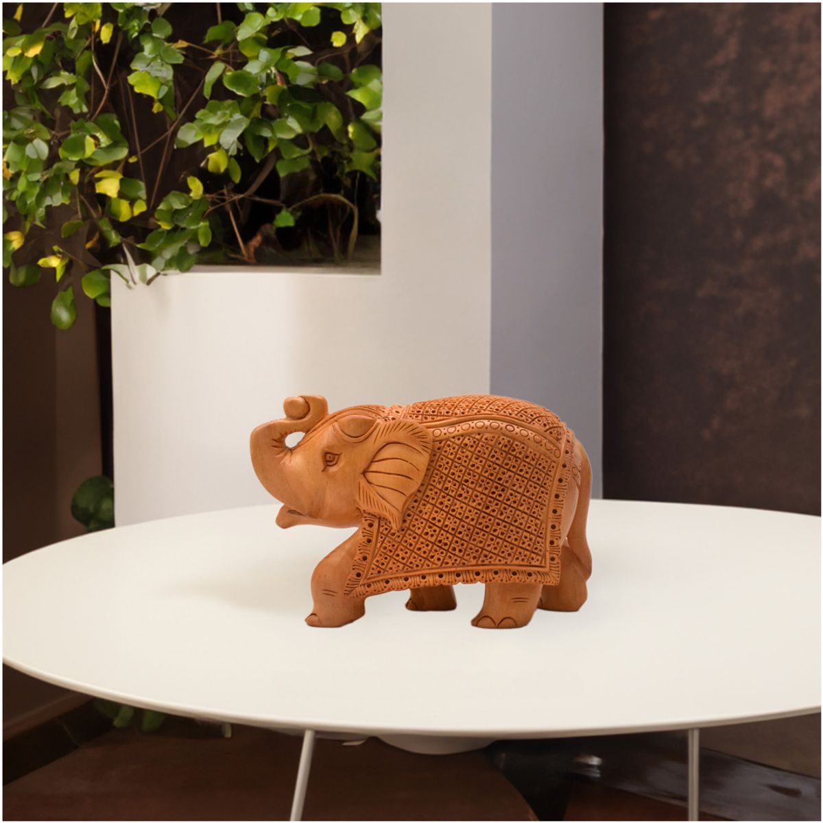 WHITE WOOD CARVING ELEPHANT