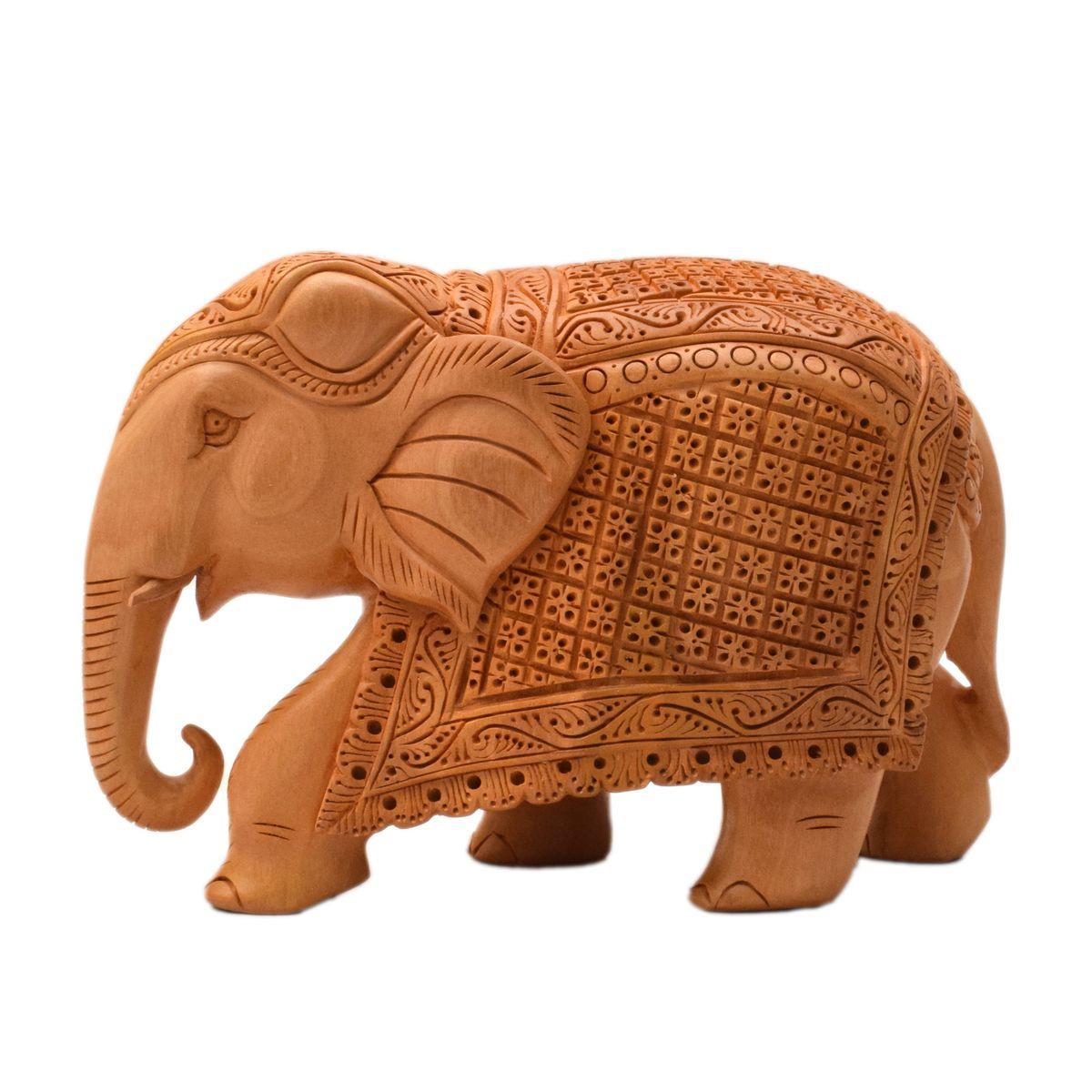 WHITE WOOD CARVING ELEPHANT