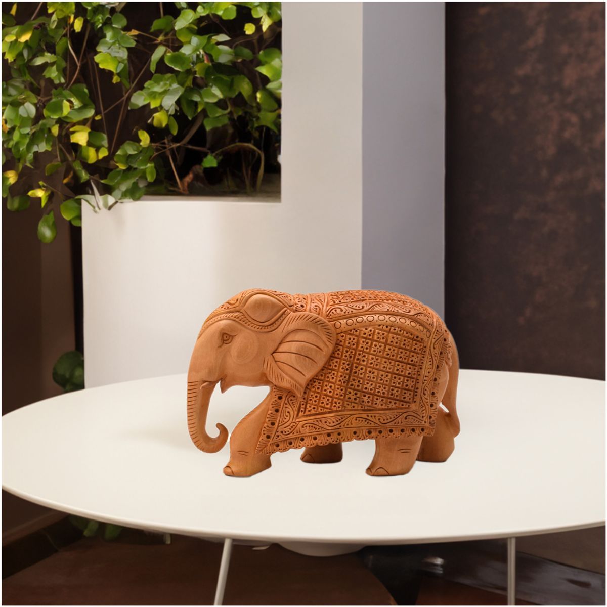 WHITE WOOD CARVING ELEPHANT