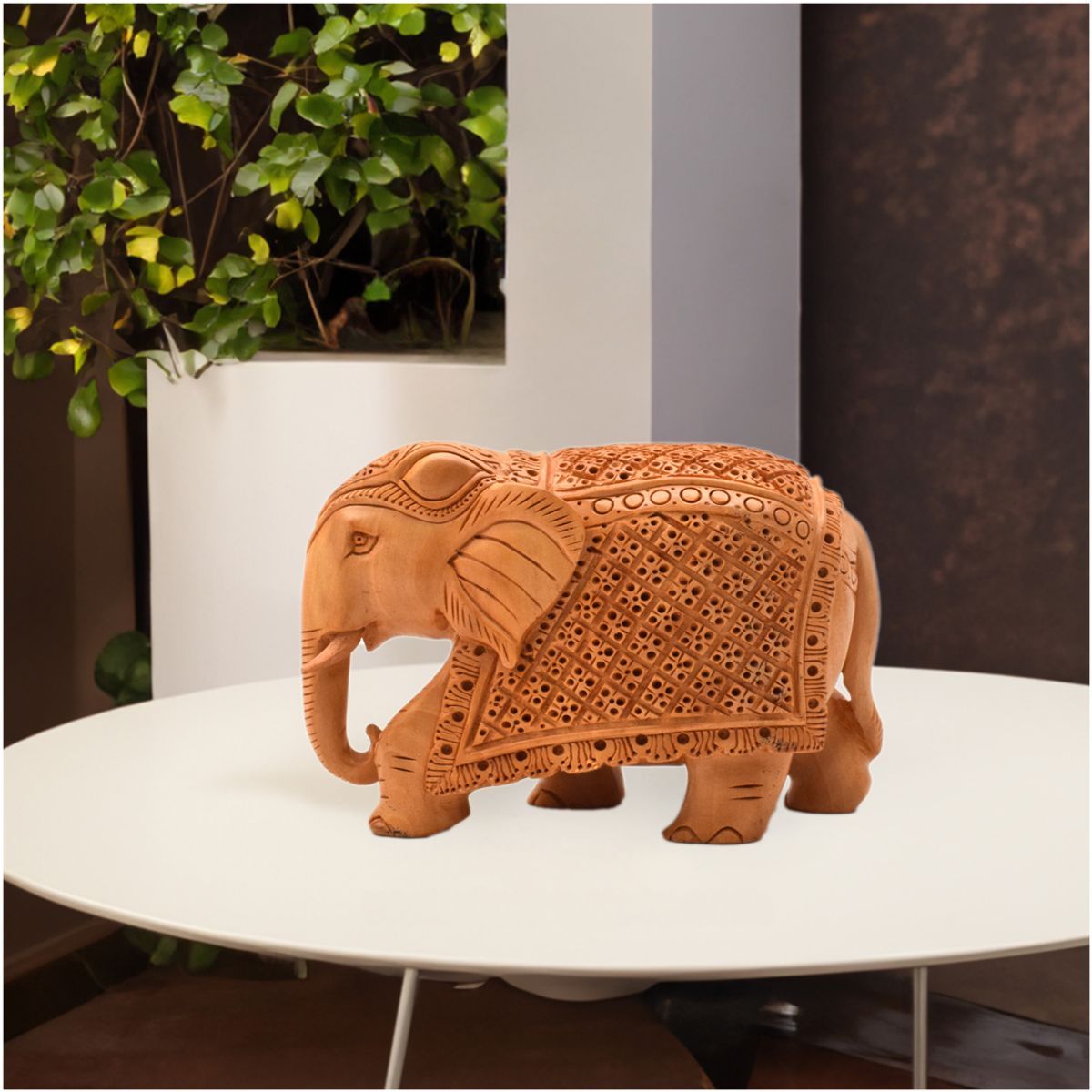 WHITE WOOD CARVING ELEPHANT