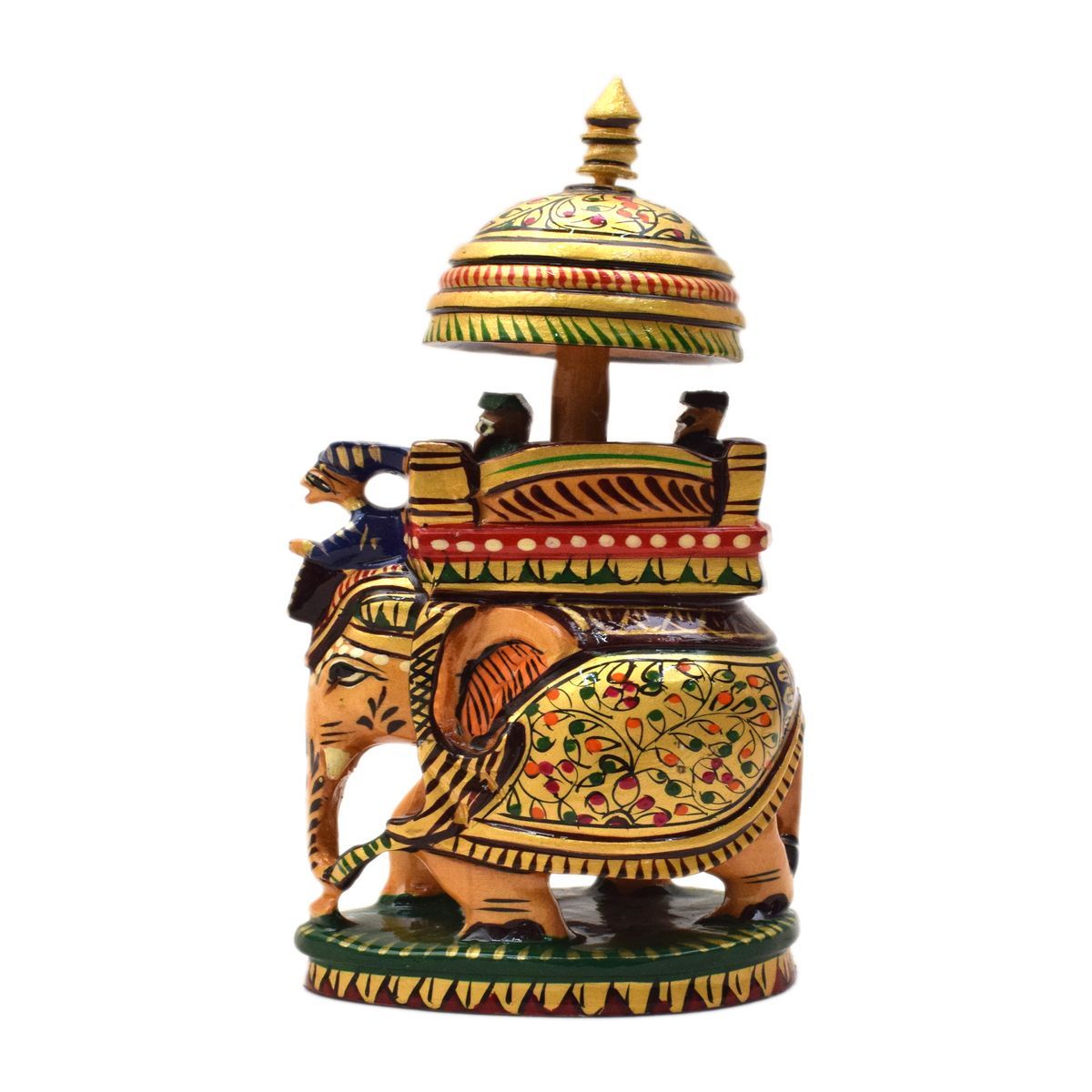 WHITE WOOD HAND PAINTED ROUND AMBARI ELEPHANT