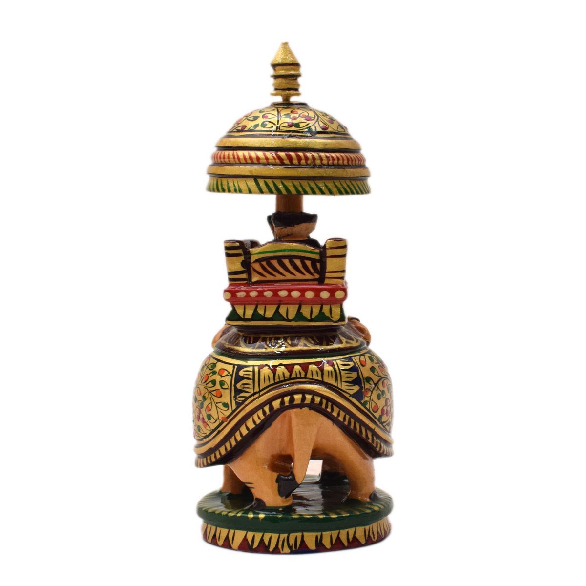 WHITE WOOD HAND PAINTED ROUND AMBARI ELEPHANT