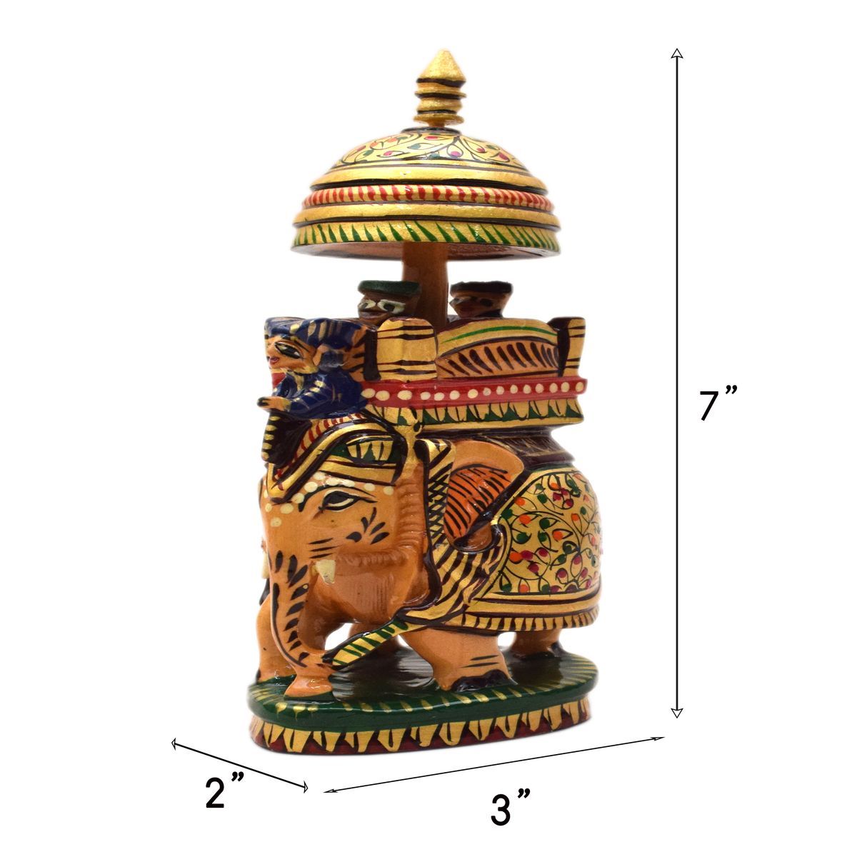 WHITE WOOD HAND PAINTED ROUND AMBARI ELEPHANT