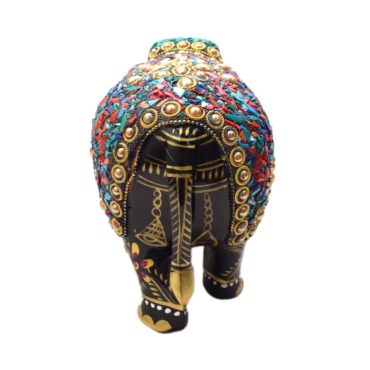 WHITE WOOD HAND PAINTED ELEPHANT WITH STONE WORK