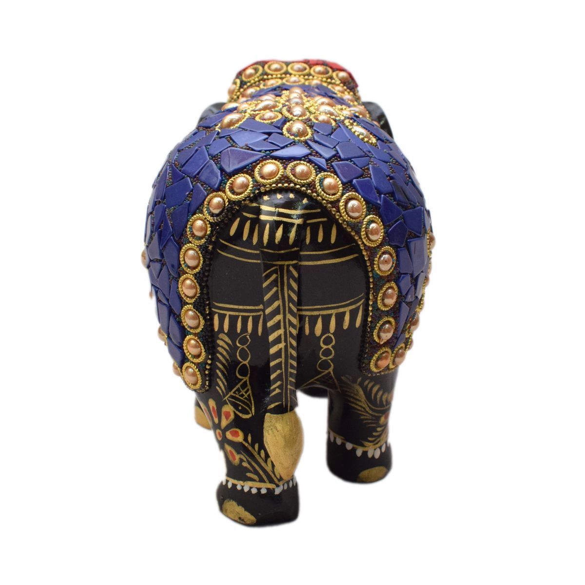 WHITE WOOD HAND PAINTED ELEPHANT WITH STONE WORK