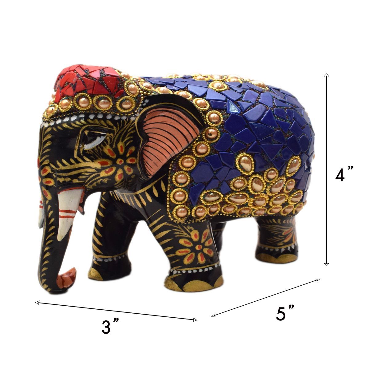 WHITE WOOD HAND PAINTED ELEPHANT WITH STONE WORK