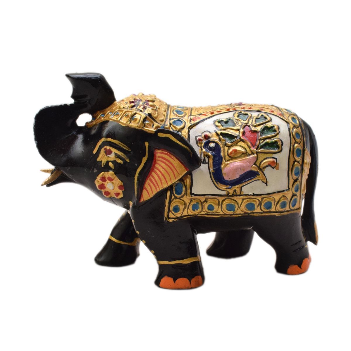 WHITE WOOD HAND PAINTED ELEPHANT
