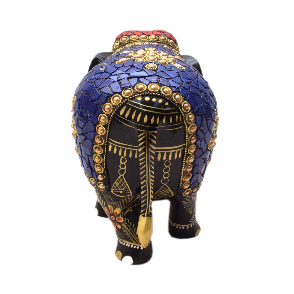 WHITE WOOD HAND PAINTED ELEPHANT WITH STONE WORK