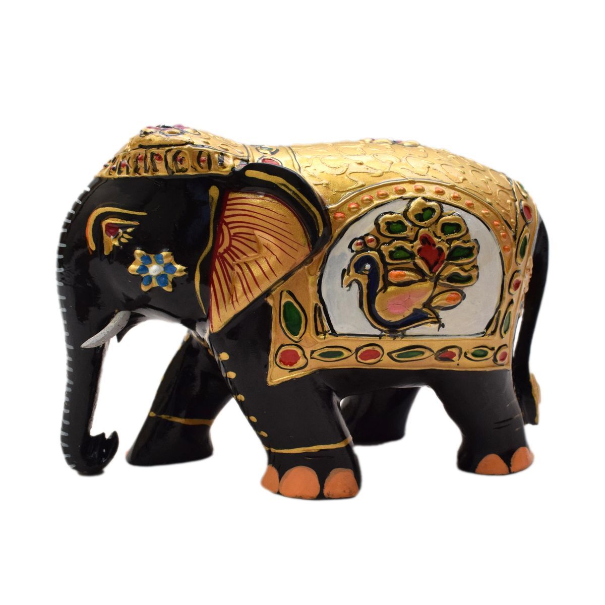 WHITE WOOD HAND PAINTED ELEPHANT