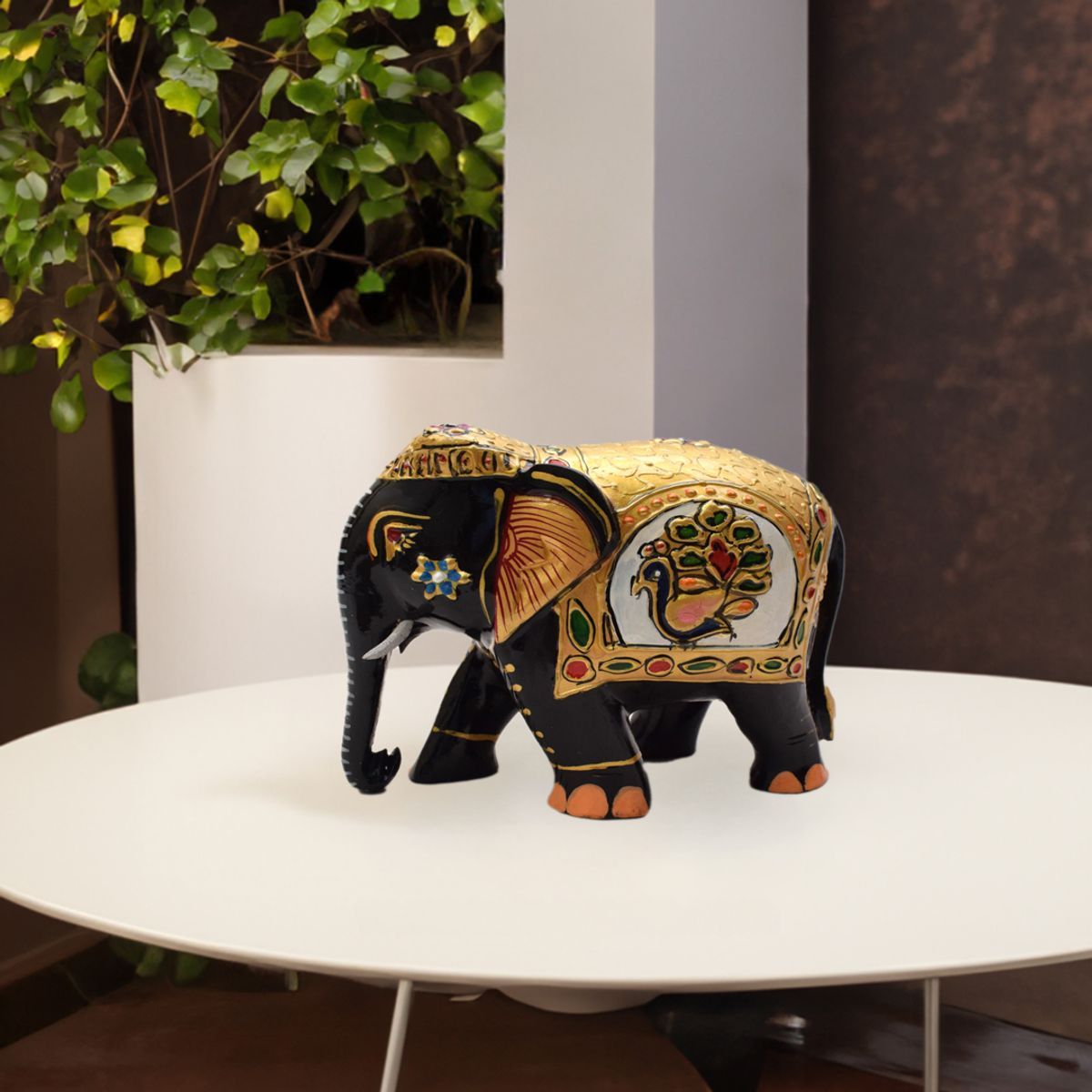 WHITE WOOD HAND PAINTED ELEPHANT