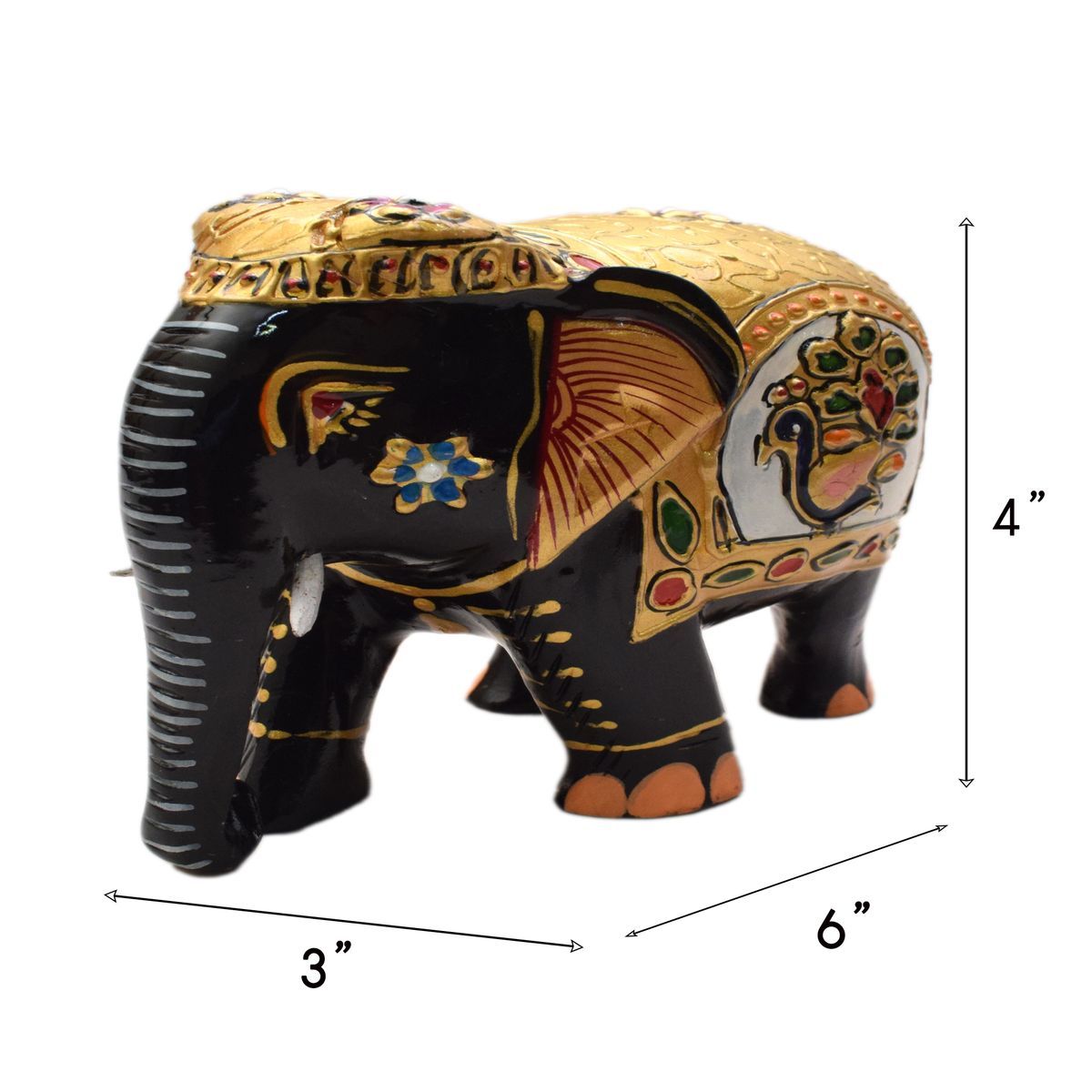 WHITE WOOD HAND PAINTED ELEPHANT