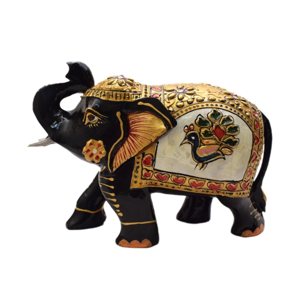 WHITE WOOD HAND PAINTED ELEPHANT