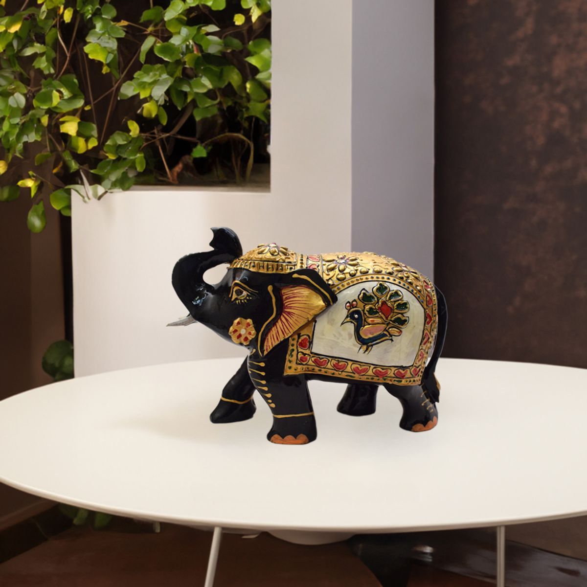 WHITE WOOD HAND PAINTED ELEPHANT