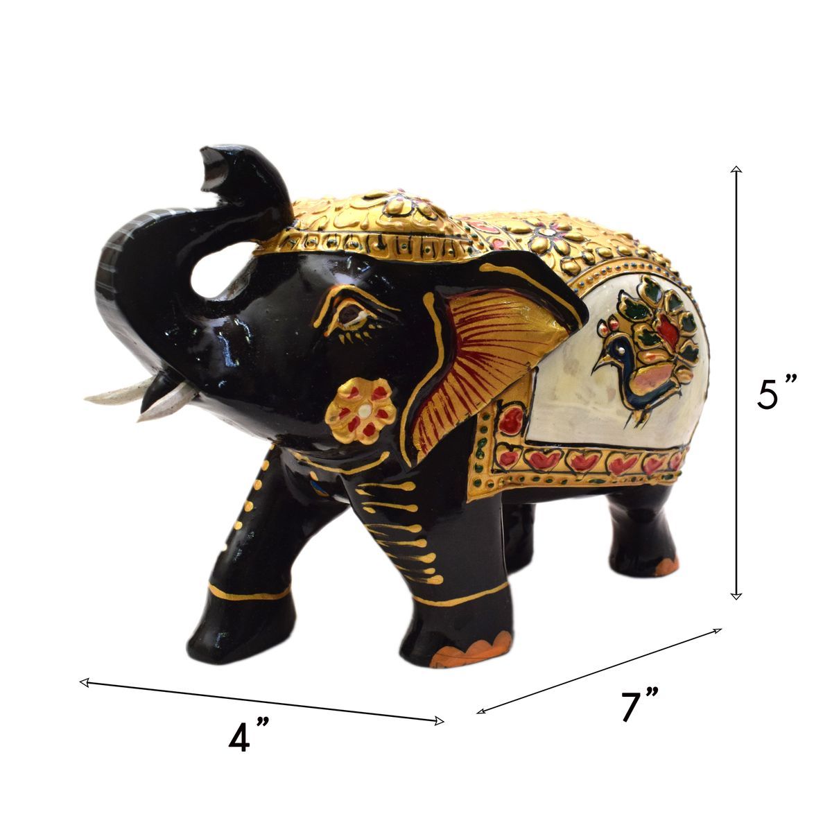 WHITE WOOD HAND PAINTED ELEPHANT